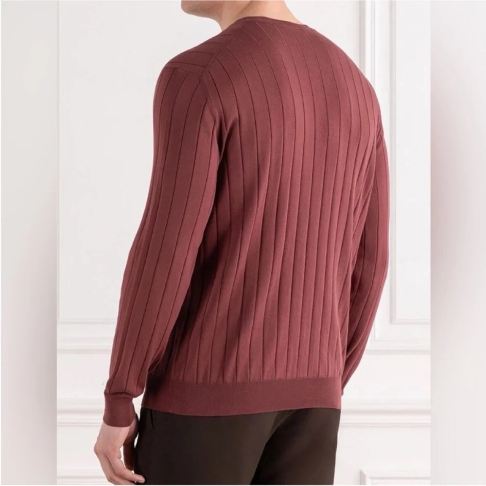 Corneliani Cotton Jumper Sweater Raised Rib Burgundy